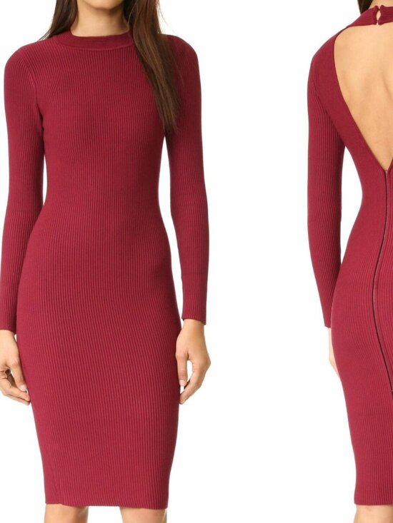 Rebecca Minkoff Dresses & Skirts - Rebecca Minkoff Magri in Wine Ribbed Knit Cutout Zip Back Dress - Size Large